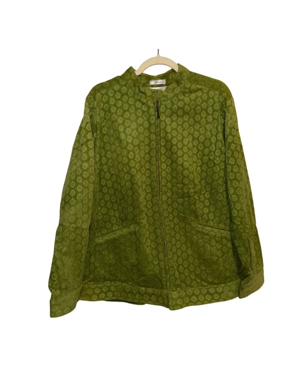 CJ Banks Womens Green Corduroy Textured Zip Jacket 2X Stretch Long Sleeve